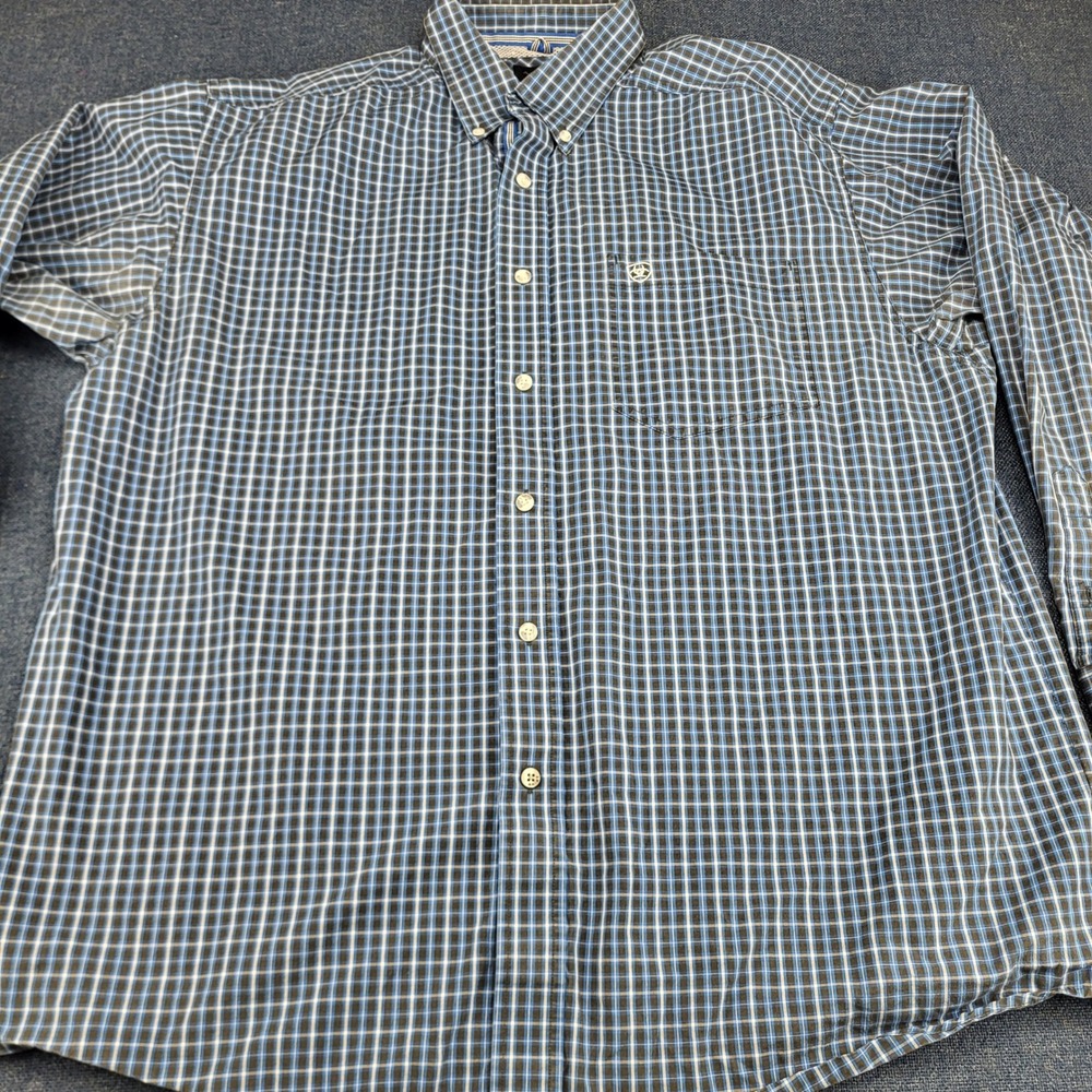 Ariat Pro Series Mens XL Blue Black Plaid Long Sleeve Western Button Down Shirt